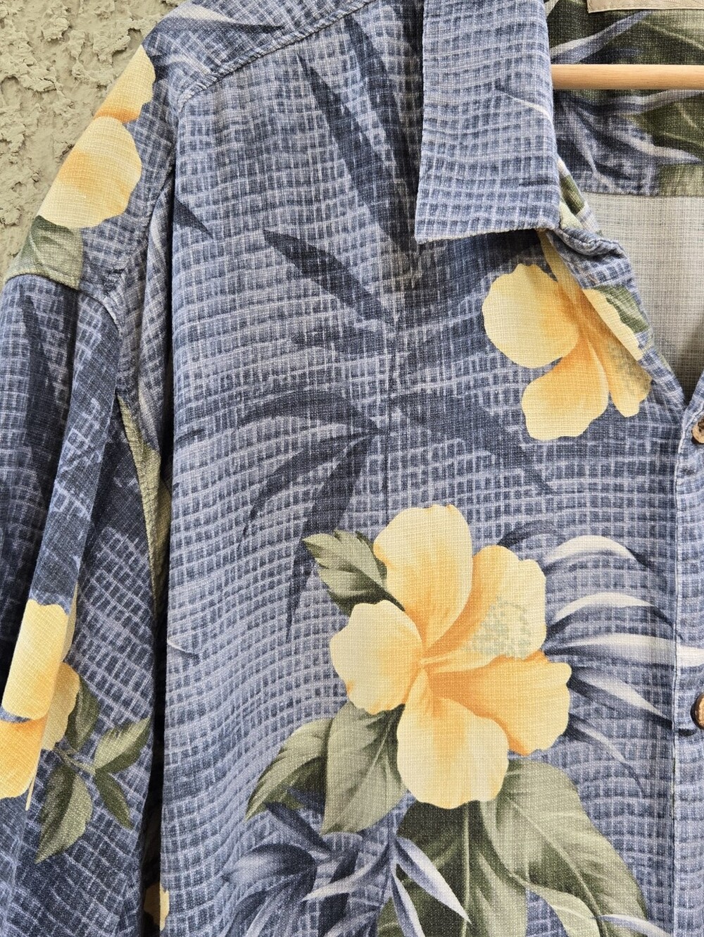 Tommy Bahama Silk Blue Shirt with Yellow Floral Print - Picture 2 of 10